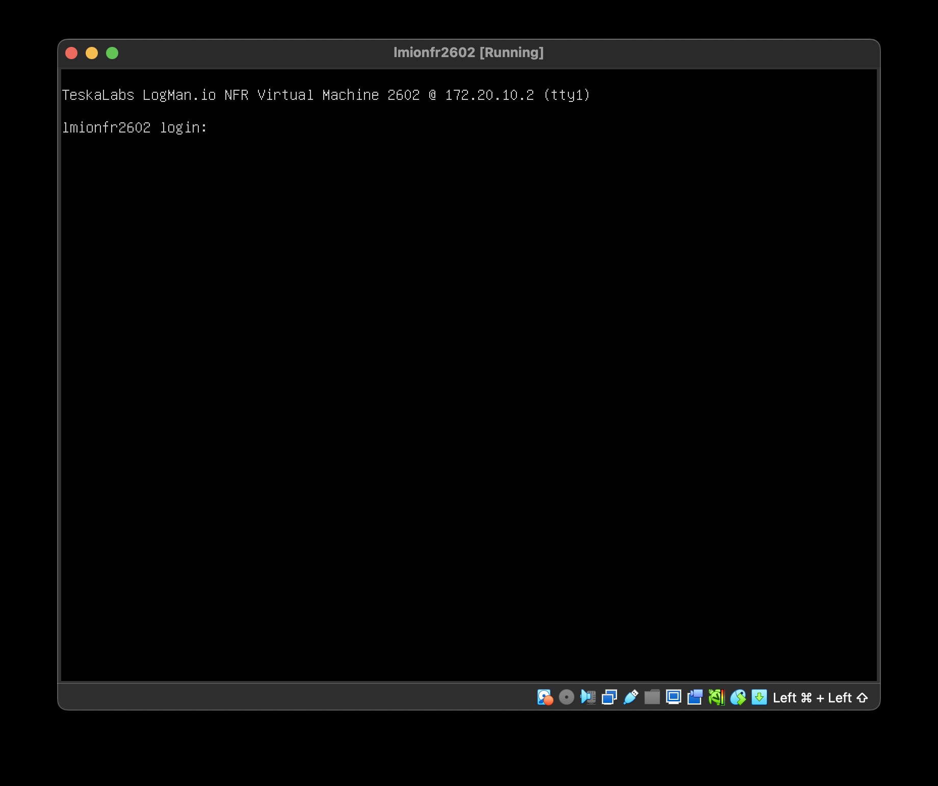 Screenshot of TeskaLabs LogMan.io NFR Virtual machine console
